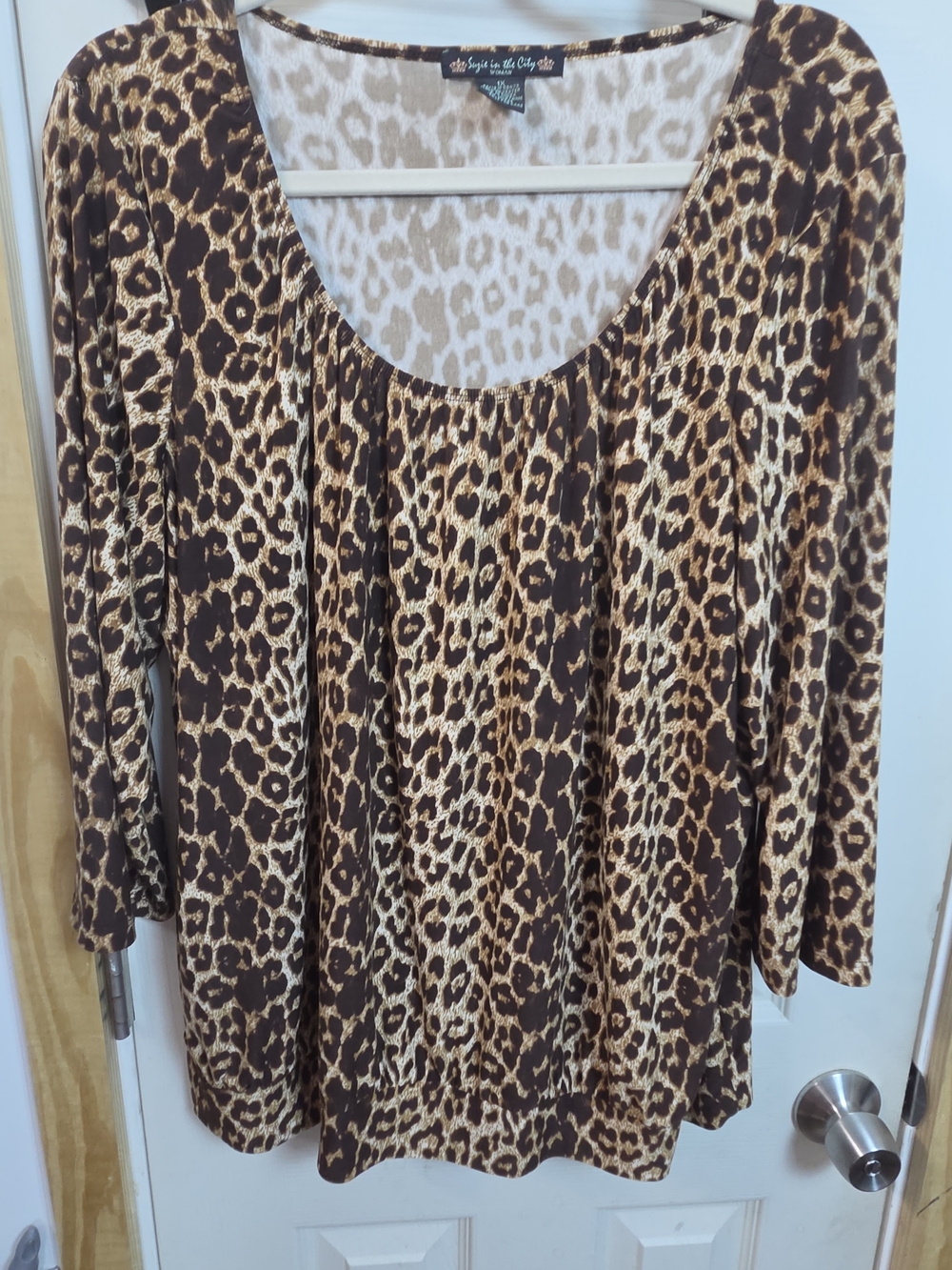 Suzie In The City Leopard Print Scoop Neck Top - Brown, Tan